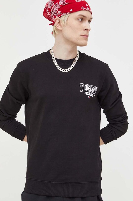 Bombažen pulover Tommy Jeans Brez kapuce črna DM0DM17157