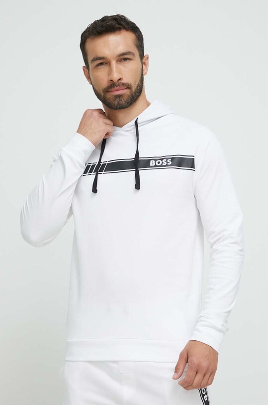 BOSS bluza bawełniana lounge nadruk biały 50496745