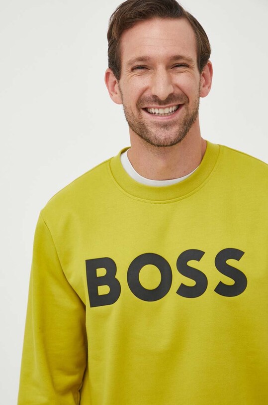 BOSS bluza bawełniana zielony 50496642