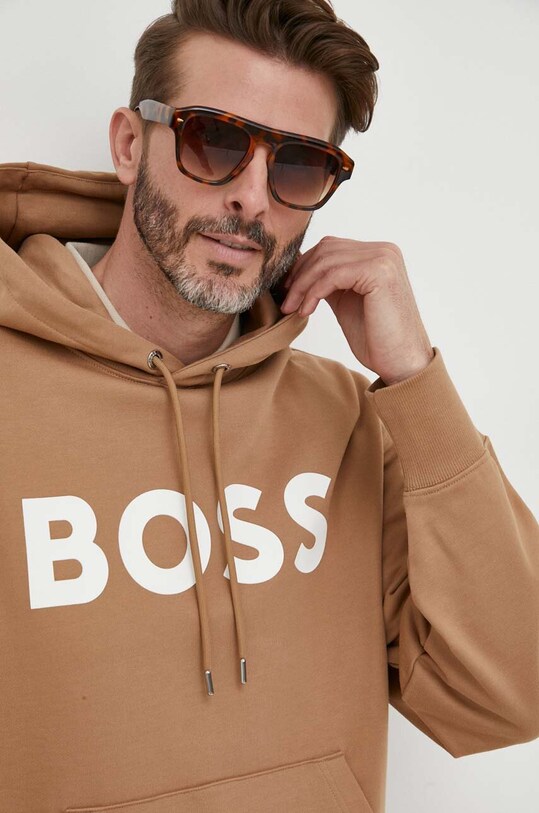 Хлопковая кофта BOSS с капюшоном бежевый 50496661