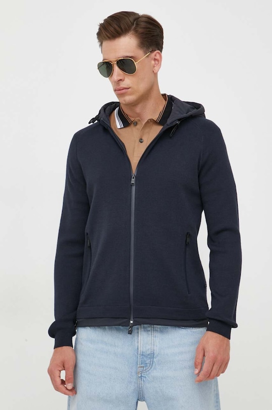 Mikina s příměsí vlny BOSS s kapucí námořnická modř 50495390