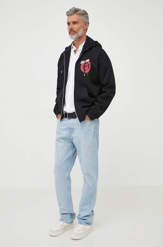 Just Cavalli hanorac de bumbac print negru 75OAIG02.CF302