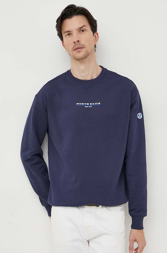 Βαμβακερή μπλούζα North Sails χωρίς κουκούλα σκούρο μπλε 691164