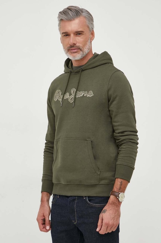 Pepe Jeans bluza bawełniana RYAN z kapturem zielony PM582328.728
