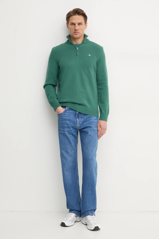 Gant sweter bawełniany 8030170 zielony AW25