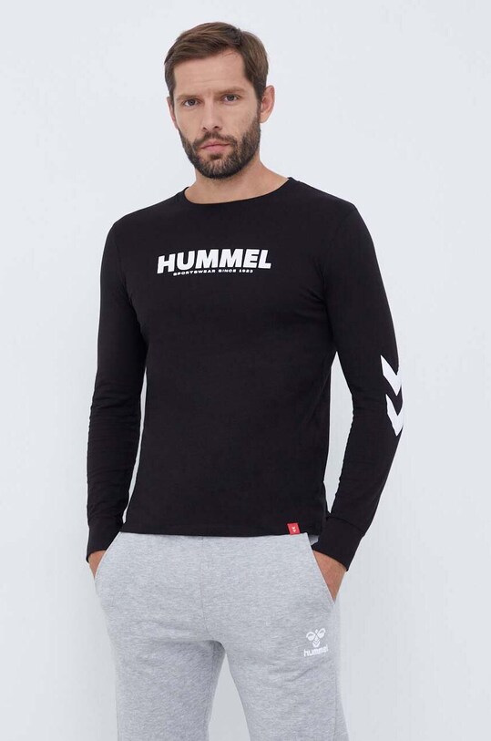 Bavlnené tričko s dlhým rukávom Hummel potlač čierna 212573