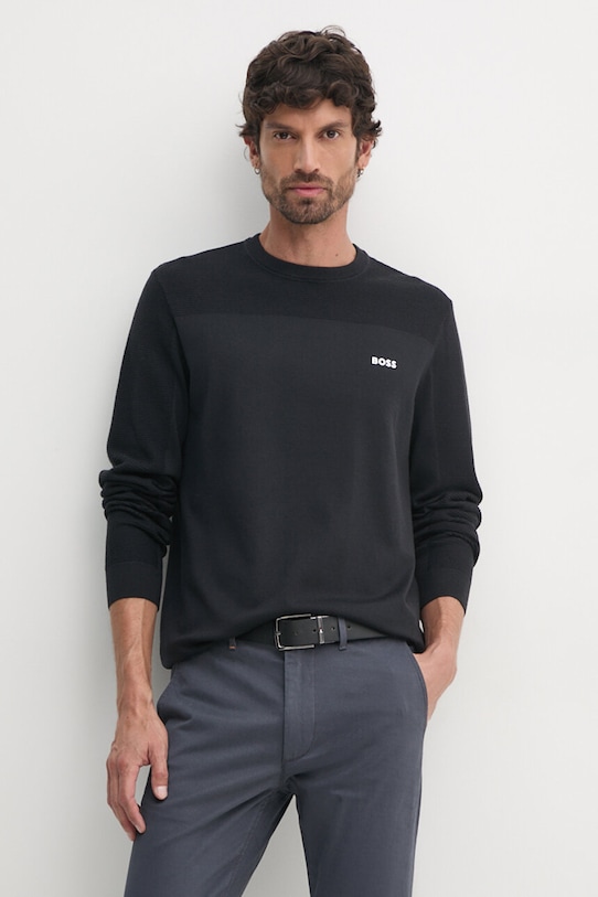 Svetr z vlněné směsi Boss Green BOSS GREEN kulatý námořnická modř 50498559