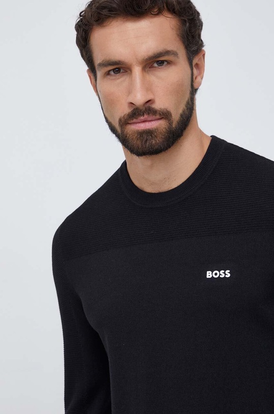 BOSS Green sweter z domieszką wełny BOSS GREEN okrągły czarny 50498559