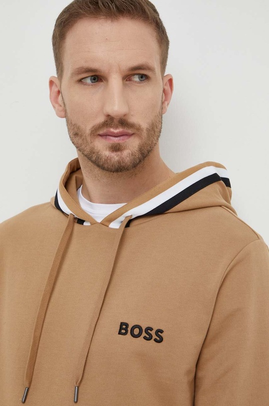 BOSS bluza bawełniana lounge z kapturem beżowy 50502937