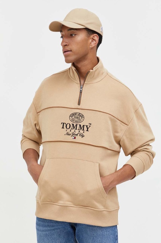 Βαμβακερή μπλούζα Tommy Jeans μπεζ DM0DM17800