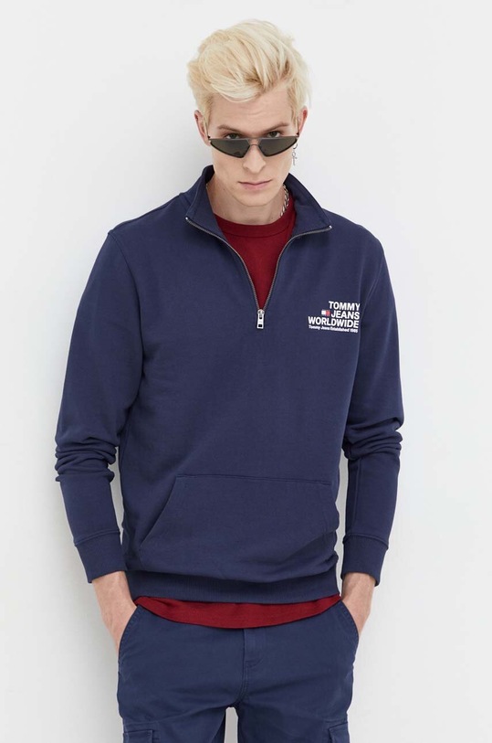 Βαμβακερή μπλούζα Tommy Jeans χωρίς κουκούλα σκούρο μπλε DM0DM17782