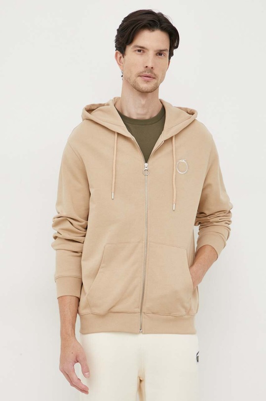 Trussardi bluza bawełniana z kapturem beżowy 52F00332.1T006303