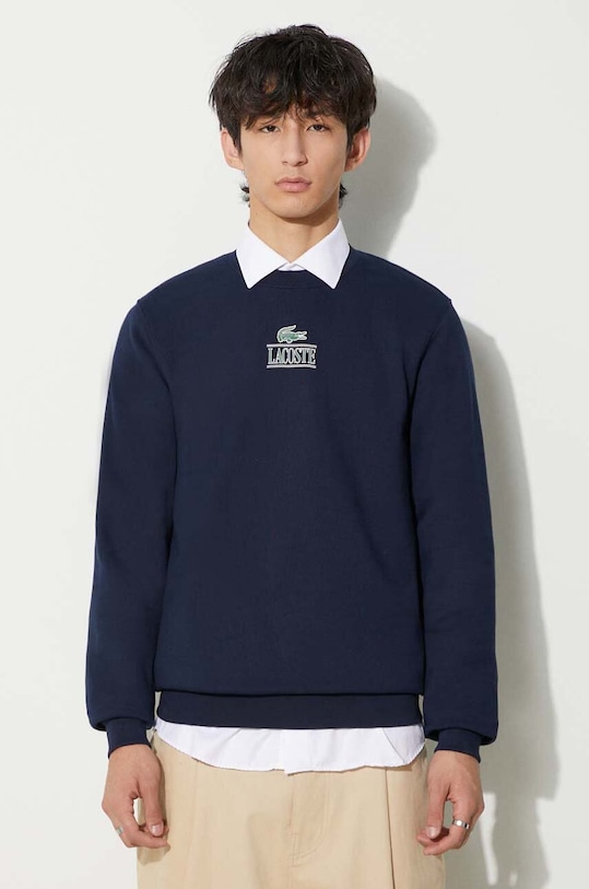 Βαμβακερή μπλούζα Lacoste στάμπα σκούρο μπλε SH1156