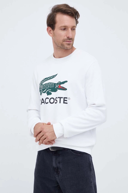 Бавовняна кофта Lacoste надрук білий SH1281