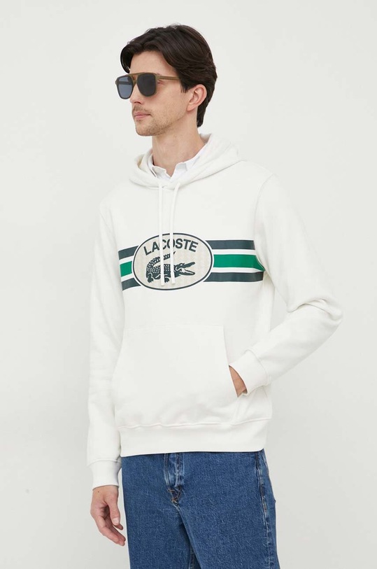 Βαμβακερή μπλούζα Lacoste στάμπα μπεζ SH1413