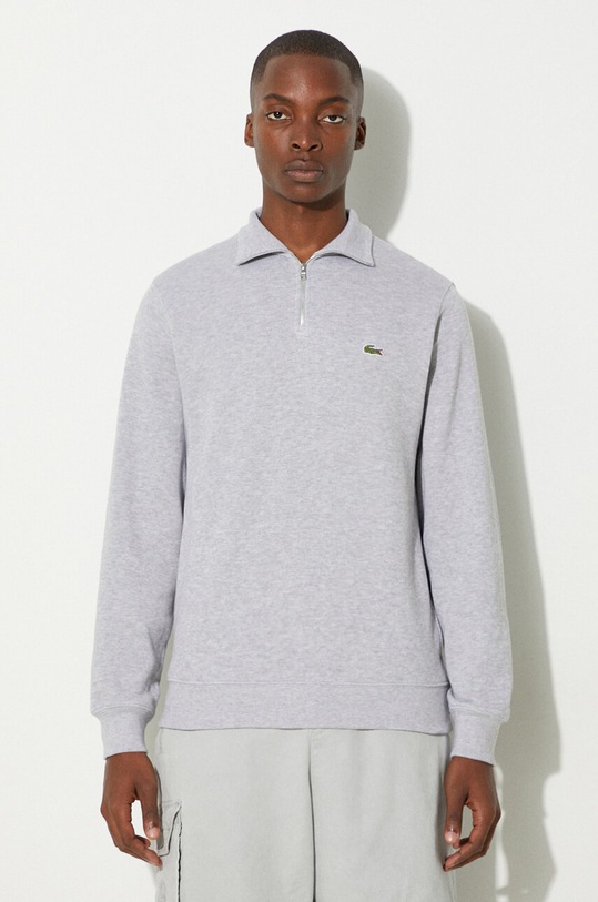 Бавовняний светр Lacoste гладкий сірий SH1927