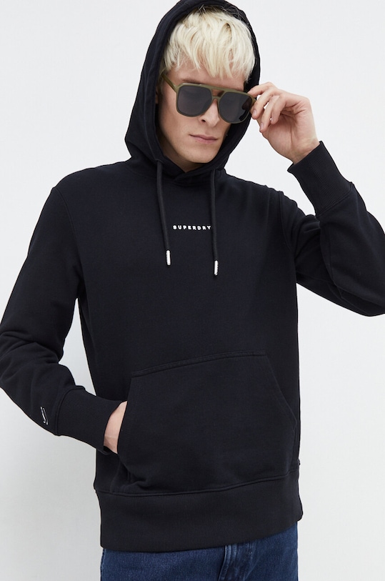 Bavlněná mikina Superdry s kapucí černá M2013586A.02A
