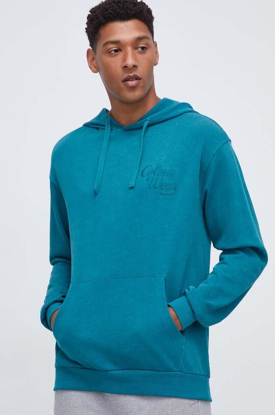 Бавовняна кофта Colourwear з капюшоном бірюзовий 7010367