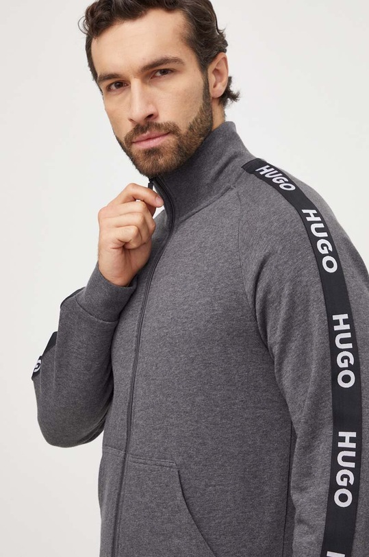 HUGO bluza bawełniana lounge aplikacja szary 50496985
