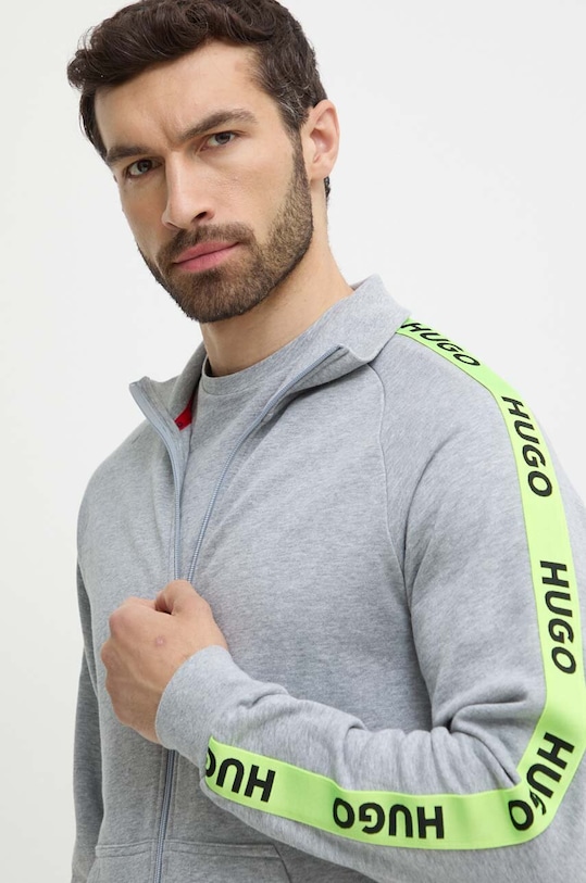 Бавовняна кофта лаунж HUGO без капюшона сірий 50496985