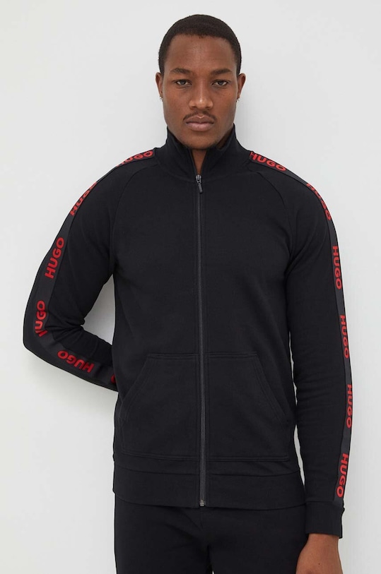 HUGO pamut pulóver otthoni viseletre pamut fekete 50496985