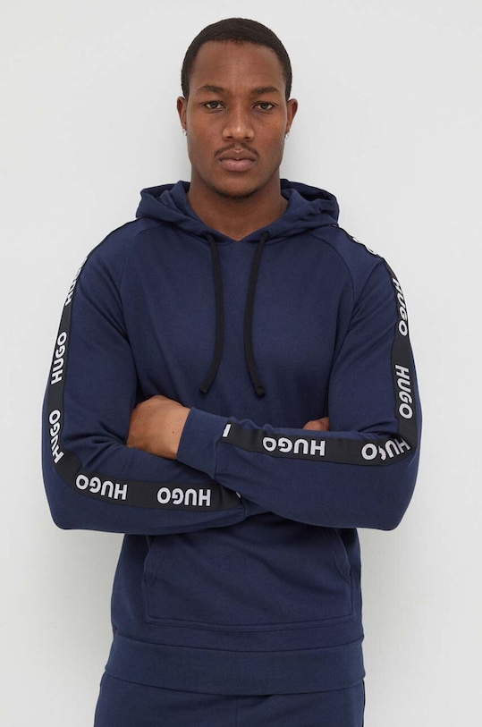 Bavlněná mikina HUGO s kapucí modrá 50497003