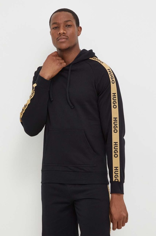 Βαμβακερό φούτερ HUGO με κουκούλα μαύρο 50497003