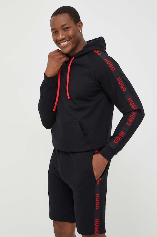 Βαμβακερό φούτερ HUGO με κουκούλα μαύρο 50497003