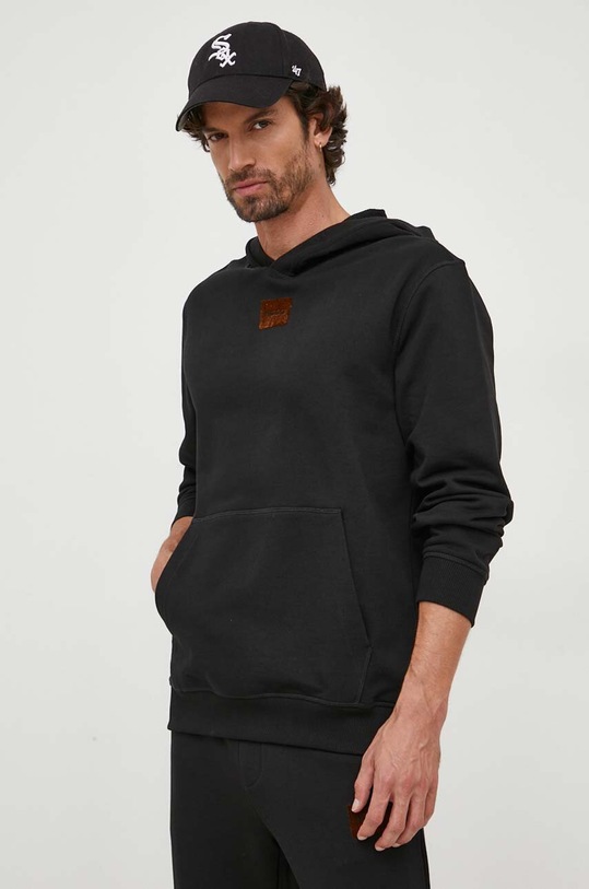 HUGO bluza bawełniana z kapturem czarny 50496697