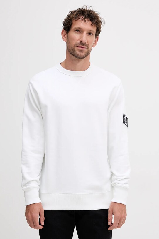 Bombažen pulover Calvin Klein Jeans Brez kapuce bela J30J323426