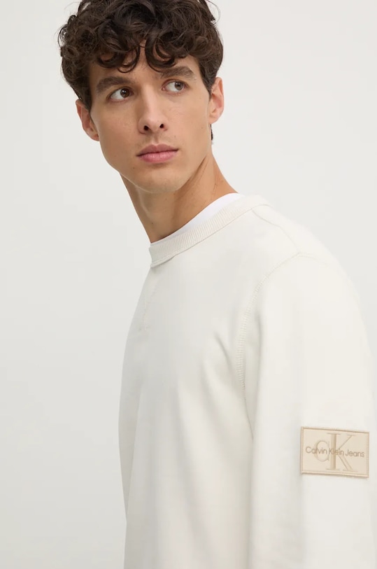 Памучен суичър Calvin Klein Jeans бежов J30J323426
