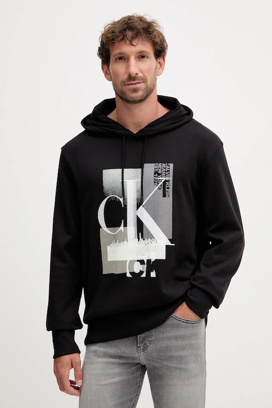 Bavlněná mikina Calvin Klein Jeans s kapucí černá J30J324310