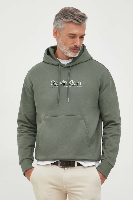 Бавовняна кофта Calvin Klein з капюшоном зелений K10K111815