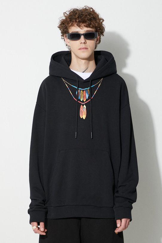 Marcelo Burlon bluza bawełniana Feather Necklace nadruk czarny CMBB040C99FLE0021025