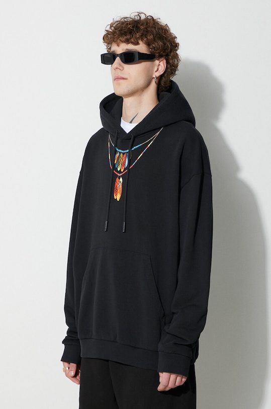 Marcelo Burlon hanorac de bumbac Feather Necklace negru CMBB040C99FLE0021025