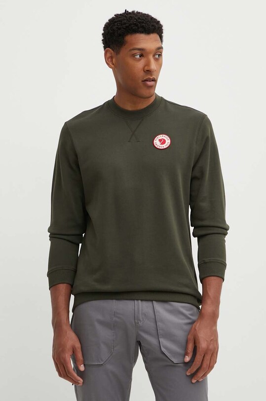 Бавовняна кофта Fjallraven 1960 Logo без капюшона зелений F87163.662