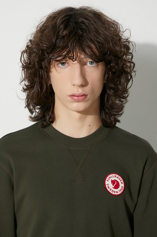 Fjallraven bluza bawełniana 1960 Logo Badge Sweater F87163.662 zielony
