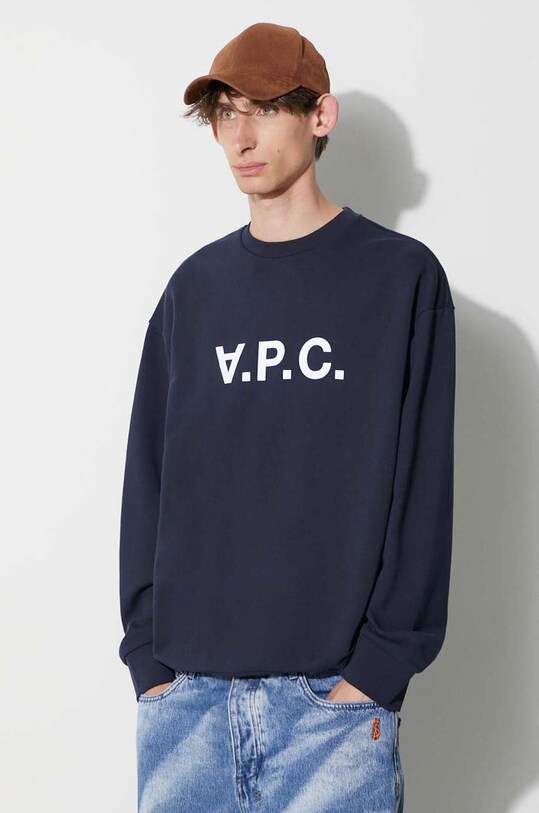 Bavlněná mikina A.P.C. námořnická modř COFDX.H27836