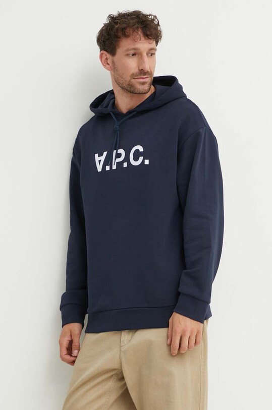 Бавовняна кофта A.P.C. з капюшоном темно-синій COFDX.H27833