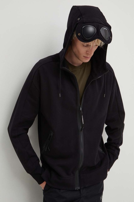 C.P. Company hanorac de bumbac DIAGONAL RAISED FLEECE ZIPPED GOGGLE HOODIE uni negru 15CMSS082A005086W
