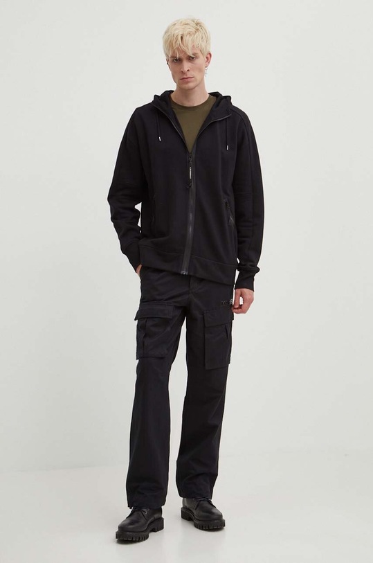 C.P. Company hanorac de bumbac DIAGONAL RAISED FLEECE ZIPPED GOGGLE HOODIE 15CMSS082A005086W negru AW23