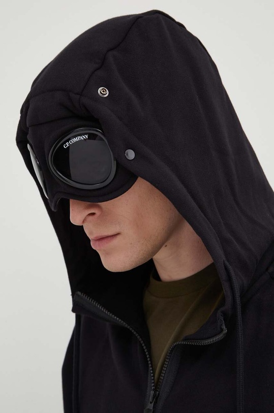 C.P. Company hanorac de bumbac DIAGONAL RAISED FLEECE ZIPPED GOGGLE HOODIE negru 15CMSS082A005086W