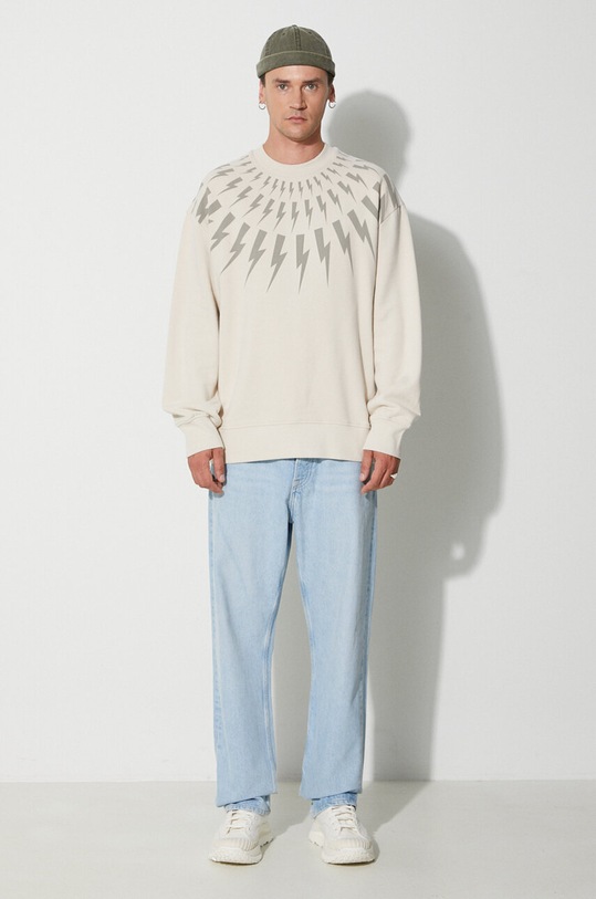 Bavlněná mikina Neil Barett FAIRISLE THUNDERBOLT PBJS010S.V517S.3718 béžová AW23