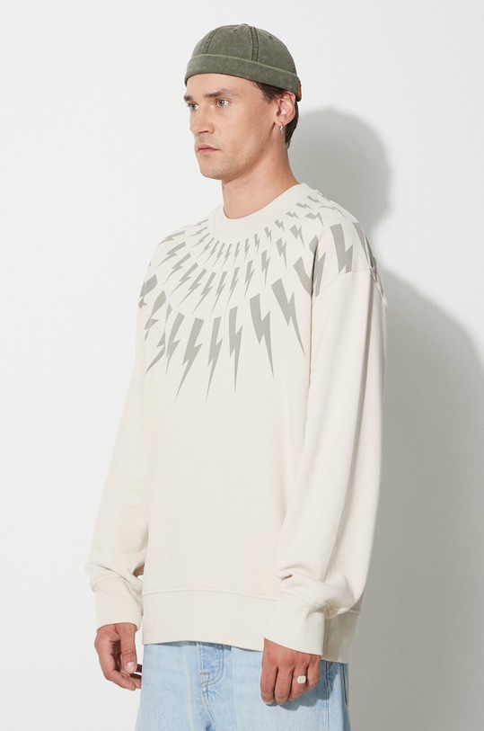 Bavlněná mikina Neil Barett FAIRISLE THUNDERBOLT béžová PBJS010S.V517S.3718