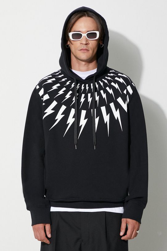 Neil Barett hanorac de bumbac FAIRISLE THUNDERBOLT print negru PBJS186.V517S.524