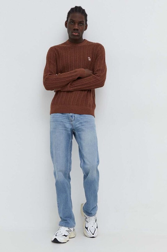 Πουλόβερ με προσθήκη μαλλιού Abercrombie & Fitch KI120.3271.400 καφέ AW23
