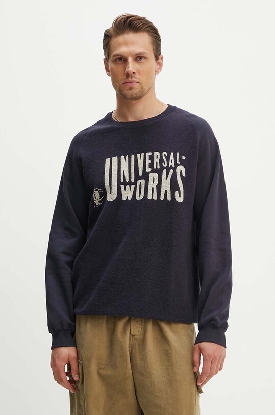 Хлопковая кофта Universal Works MYSTERY TRAIN PRINT SWEAT без капюшона тёмно-синий 29183