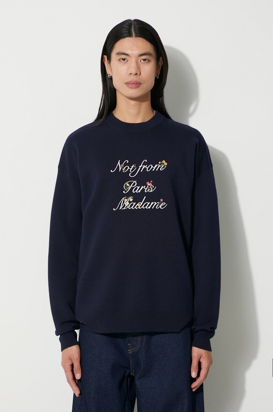 Drôle de Monsieur maglione in lana La Maille Slogan r Fleu lana blu navy C.PO133.WO007.NY