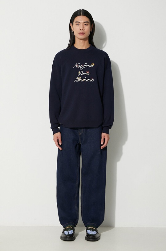 Drôle de Monsieur maglione in lana La Maille Slogan r Fleu C.PO133.WO007.NY blu navy AW23