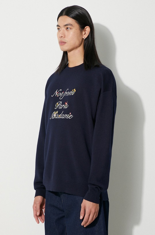 Drôle de Monsieur maglione in lana La Maille Slogan r Fleu blu navy C.PO133.WO007.NY